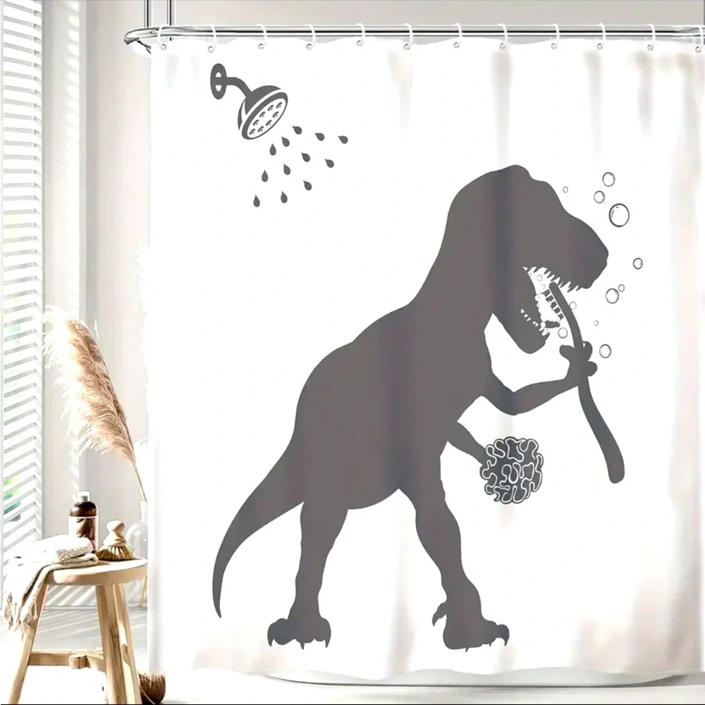 Awesome Dinosaur T-Rex In The Shower Silhouette‎ Shower Curtain